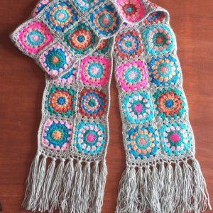 multicolored granny square mufflers