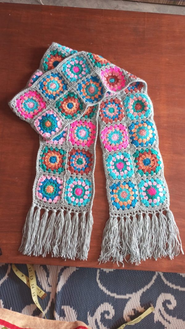 multicolored granny square mufflers